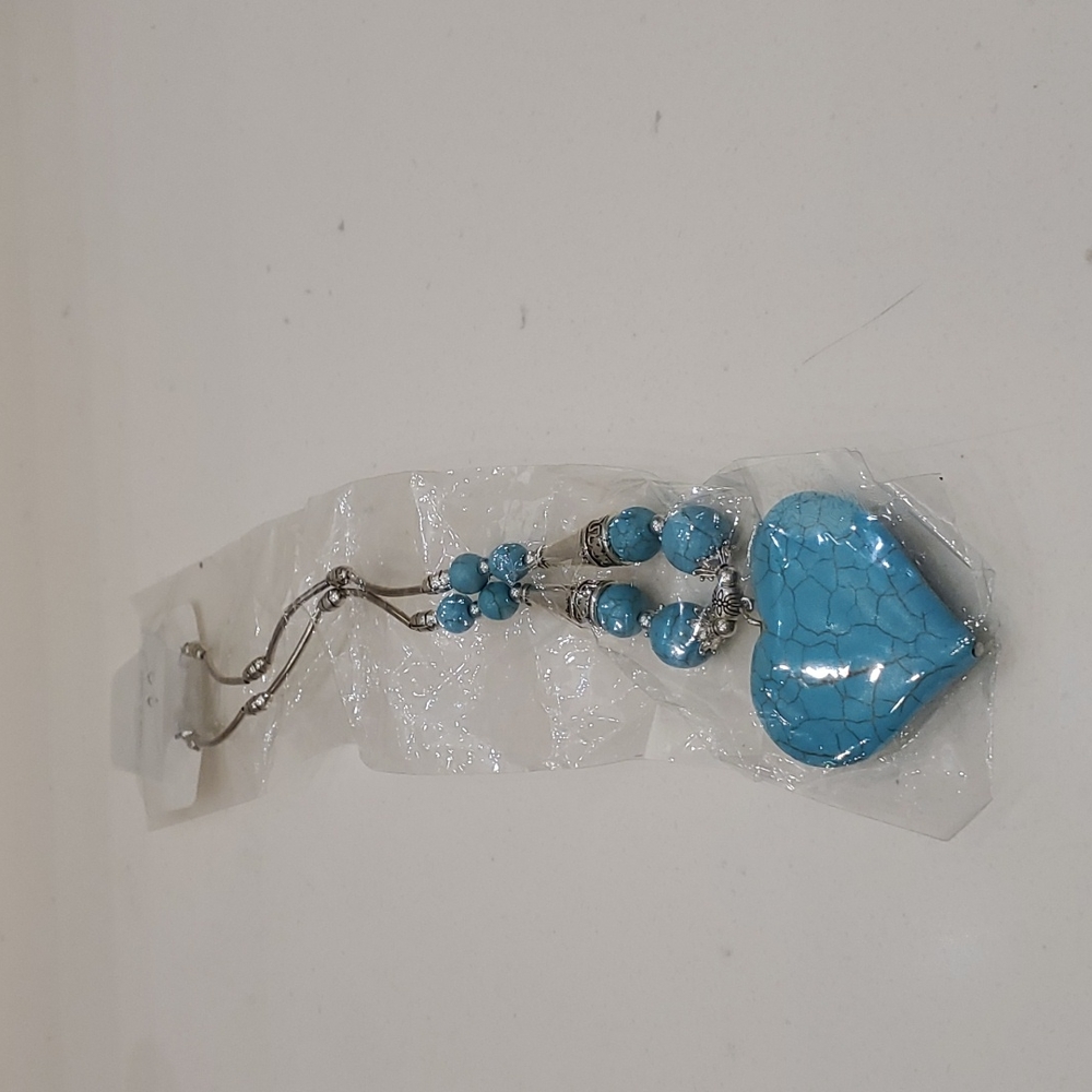 925 Faux Turquoise Heart Necklace - Picture 4 of 4